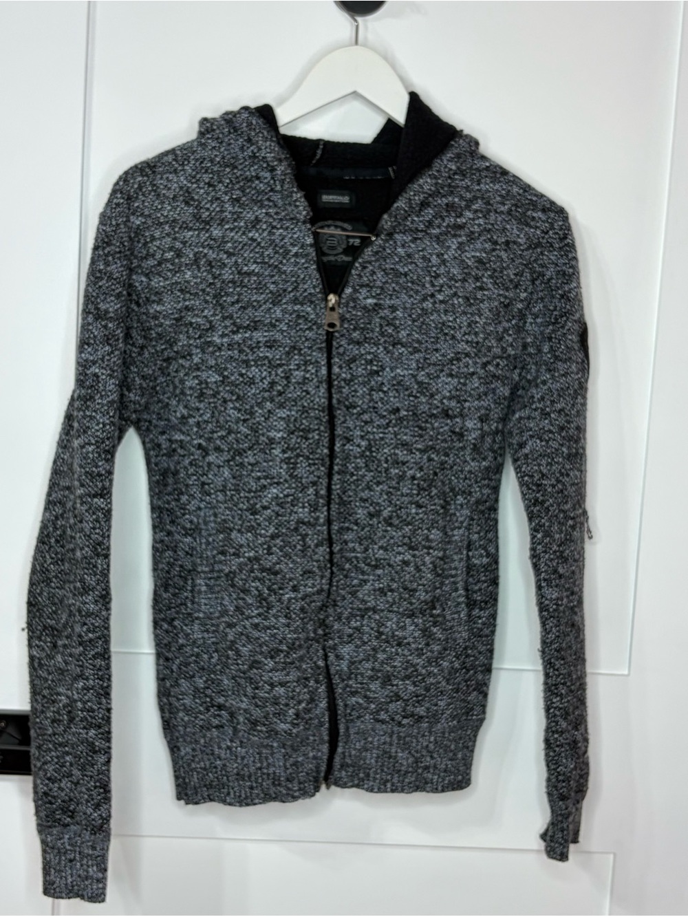 Buffalo David Bitton Mens Zip Up Hoodie Sweater Small Grey Marled Knit Sherpa